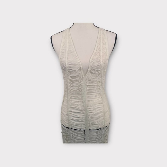 Frayed Boho Festival Open Stitch One-Size Soft Maxi Crossback Dress - Picture 3 of 7